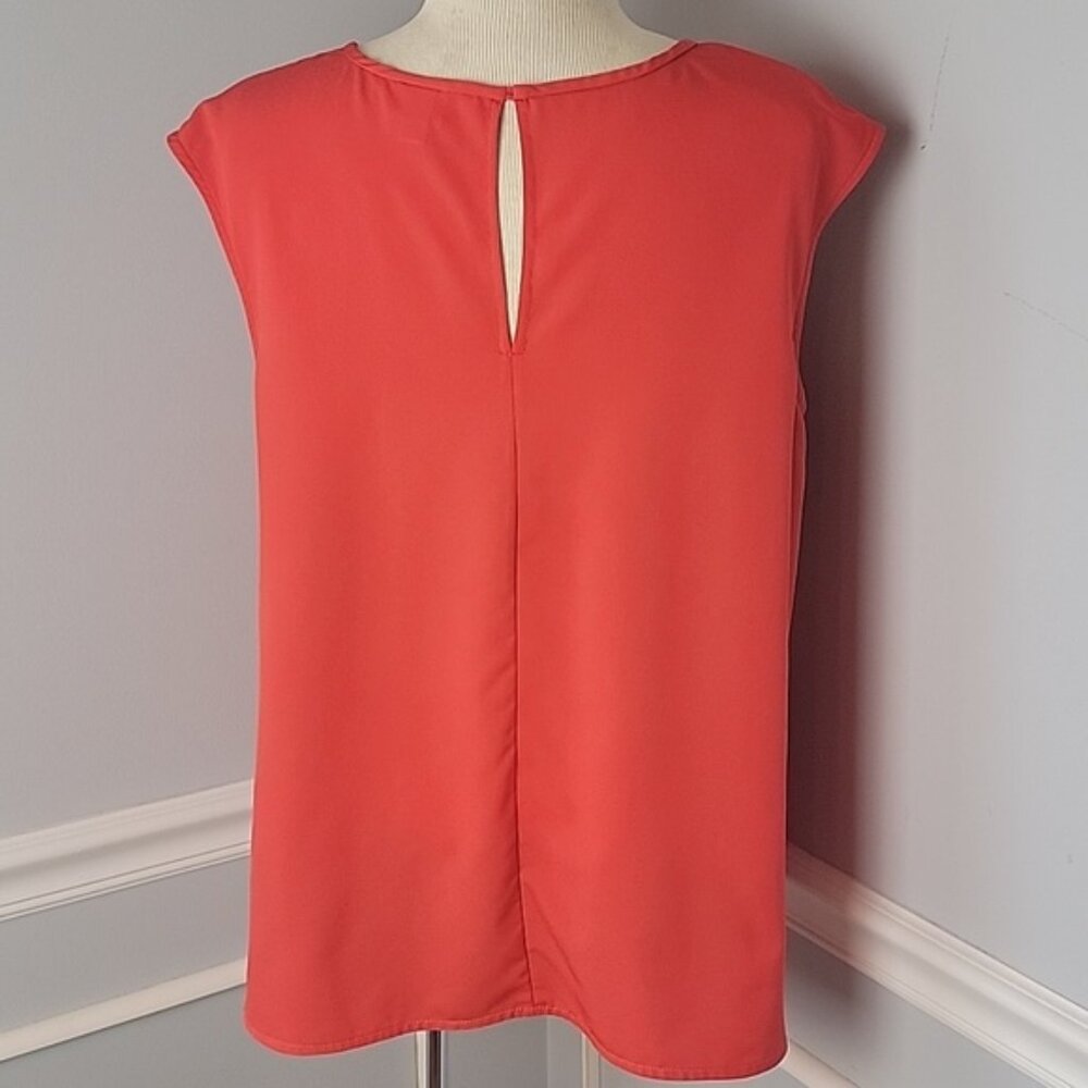 MERONA Orange Red Scoop Neck Hi Low Rounded Hem Sleeveless Office‎ Shell Top XL - Picture 3 of 7